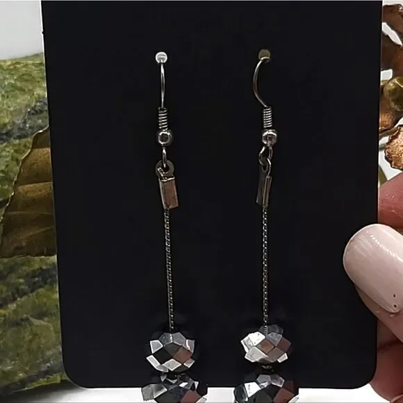 "5/$25" Metallic Silver Disco Ball Dangle Earrings - Picture 6 of 7